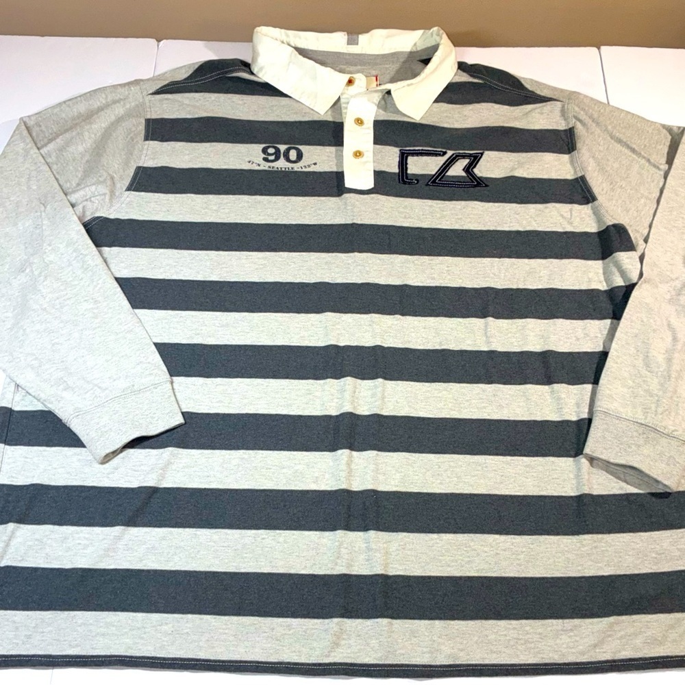 Cutter & Buck Long Sleeve Polo Rugby Shirt Gray & White Stripe 3XB NWT